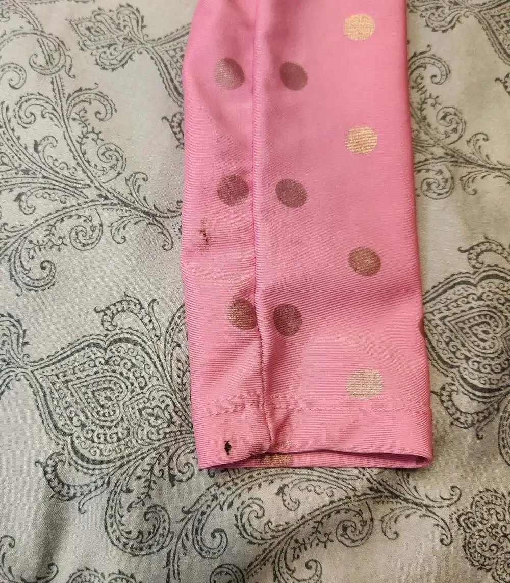 Girls Pink Gold Polka Dot Long Sleeve Zip-Up Rash Guard Swimsuit Size XS